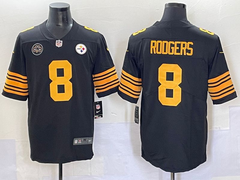 Men 2025 Pittsburgh Steelers #8 Rodgers Black yellow Nike Limited NFL Jersey style 3